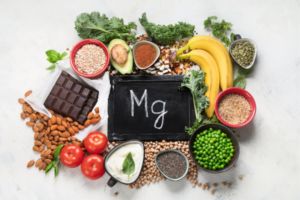 Dark green leafy vegetables, such as spinach and kale, are rich in magnesium as are nuts, seeds, and whole grains.