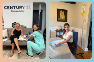 Women receiving IV therapy for pain relief in a comfortable setting