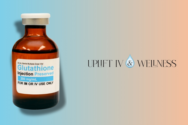 Glutathione IV bottle from Uplift IV Wellness.