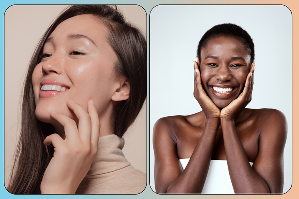 Two women with radiant skin after glutathione IV therapy.